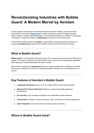 Revolutionizing Industries with Bubble Guard: A Modern Marvel by Aerolam