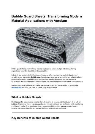 Bubble Guard Sheets: Transforming Modern Material Applications with Aerolam
