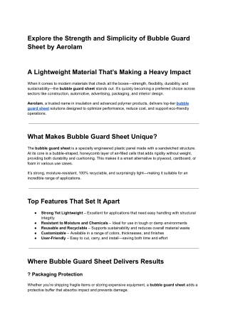 Explore the Strength and Simplicity of Bubble Guard Sheet by Aerolam