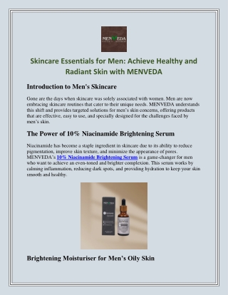 Skincare Essentials for Men Achieve Healthy and Radiant Skin with MENVEDA