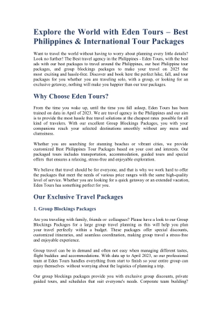 Explore the World with Eden Tours – Best Philippines
