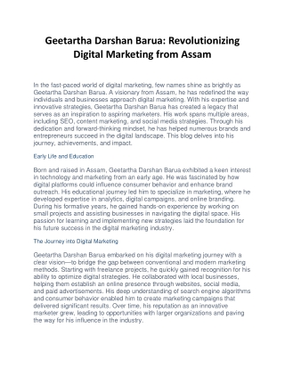 Empowering Entrepreneurs: Geetartha Darshan Barua Impact on Digital Marketing