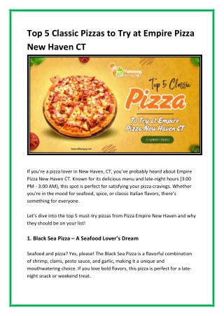 Top 5 Classic Pizzas to Try at Empire Pizza New Haven CT