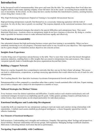 From Ideas to Execution: How Coaches Assist Entrepreneurs Bring Visions to Life