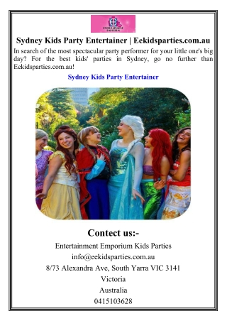 Sydney Kids Party Entertainer | Eekidsparties.com.au