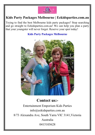 Kids Party Packages Melbourne | Eekidsparties.com.au