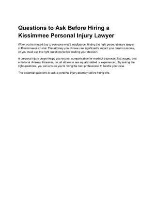 Questions to Ask Before Hiring a Kissimmee Personal Injury Lawyer