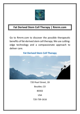 Fat Derived Stem Cell Therapy | Rmrm.com