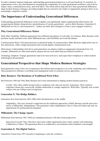 Generational Perspectives that Shape Modern Business Strategies