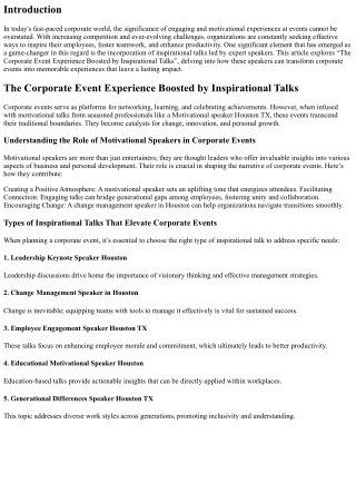The Corporate Event Experience Boosted by Inspirational Talks
