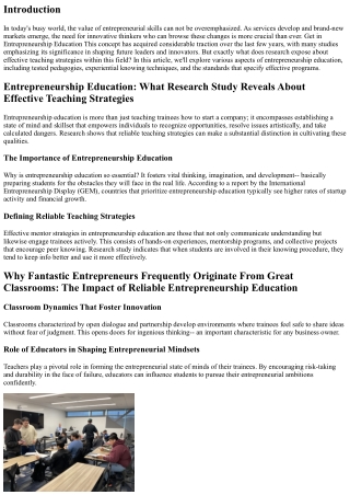 Entrepreneurship Education: What Research Study Reveals About Reliable Teaching