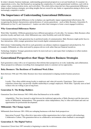 Generational Perspectives that Shape Modern Business Strategies