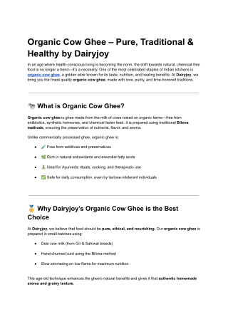 Organic Cow Ghee – Pure, Traditional & Healthy by Dairyjoy