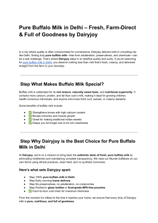 Pure Buffalo Milk in Delhi – Fresh, Farm-Direct & Full of Goodness by Dairyjoy