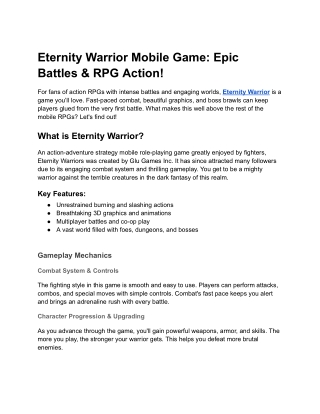 eternity warrior mobile game epic battles
