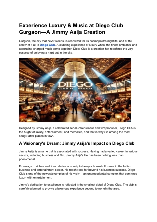Diego Club Gurgaon – Luxury Nightlife & Music by Jimmy Asija