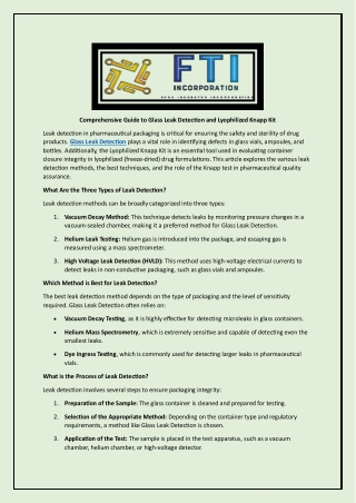 Comprehensive Guide to Glass Leak Detection and Lyophilized Knapp Kit