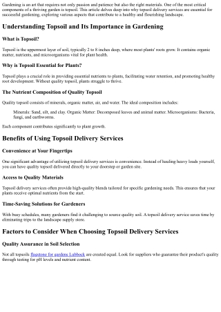 Why Topsoil Delivery Services Are Essential for Successful Gardening
