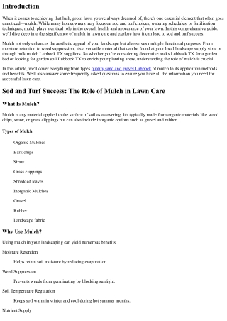 Sod and Turf Success: The Role of Mulch in Lawn Care