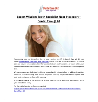 Expert Wisdom Tooth Specialist Near Stockport - Dental Care @ 62