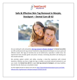 Safe & Effective Skin Tag Removal in Marple, Stockport - Dental Care @ 62