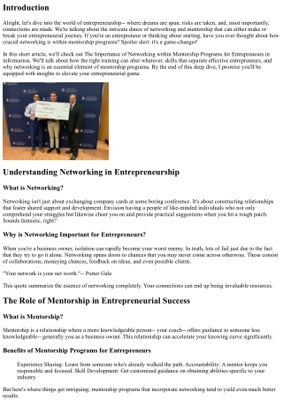 The Significance of Networking within Mentorship Programs for Business Owners