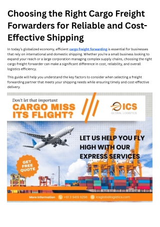 choosing the right cargo freight forwarders