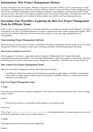 Streamline Your Workflow: Exploring the Best Free Project Management Tools for E