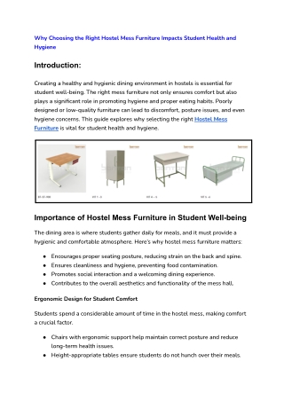 Why Choosing the Right Hostel Mess Furniture Impacts Student Health and Hygiene