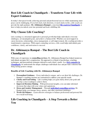 Best Life Coach in Chandigarh