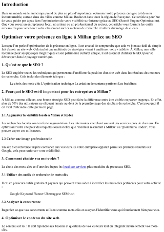 Optimiser votre présence en ligne à Millau grâce au SEO