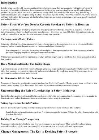 Safety First: Why You Need a Keynote Speaker on Safety in Houston