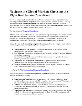 Choosing the Right Real Estate Consultant