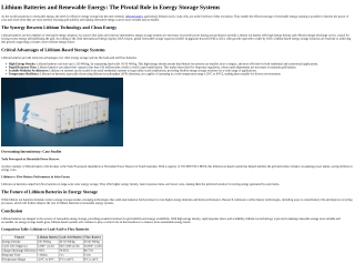 Lithium Batteries and Renewable Energy
