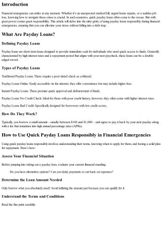 How to Use Quick Payday Loans Responsibly in Financial Emergencies