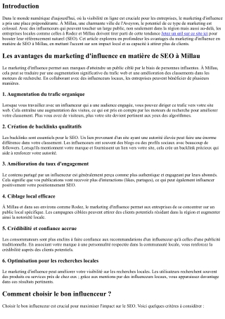 “Les avantages du marketing d'influence en matière de SEO à Millau”