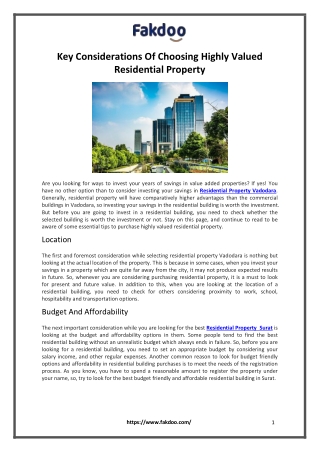 Key Considerations Of Choosing Highly Valued Residential Property