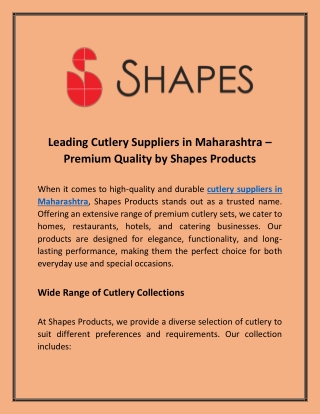 Reliable Stainless Cutlery Suppliers in Maharashtra – Shapes Products