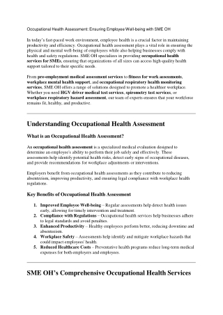 Occupational Health Services for SMEs | SME OH UK