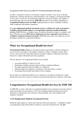 Pre-Employment Medicals Services for SMEs | SME OH UK