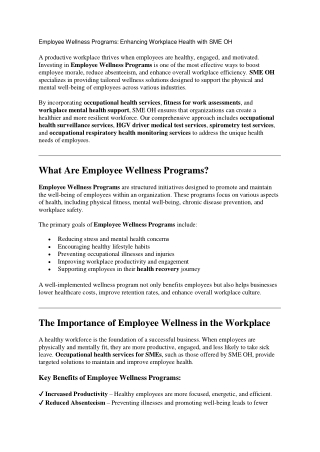 Fitness for Work Assessments Services | SME OH UK