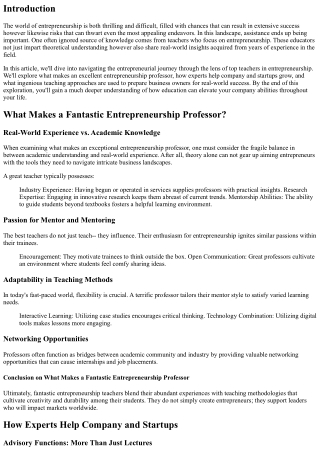 Browsing the Entrepreneurial Journey: Lessons from Leading Professors
