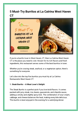5 Must-Try Burritos at La Catrina West Haven CT