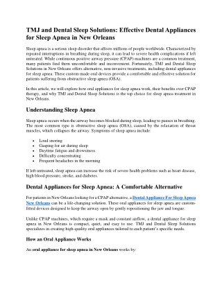TMJ and Dental Sleep Solutions Effective Dental Appliances for Sleep Apnea in New Orleans