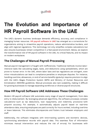 The Evolution and Importance of HR Payroll Software in the UAE