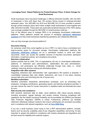 Leveraging Cloud - Based Platforms for Pooled Employer Plans_ A Game Changer for Small Businesses