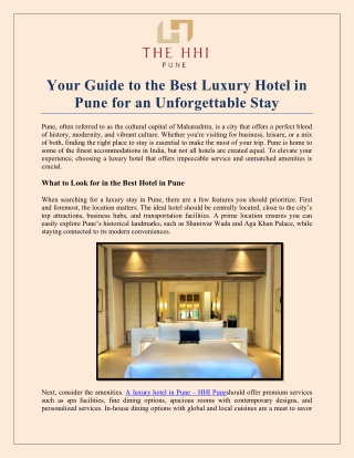 Your Guide to the Best Luxury Hotel in Pune for an Unforgettable Stay