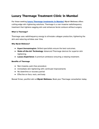 Luxury Thermage Treatment Clinic in Mumbai