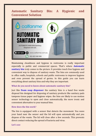 Automatic Sanitary Bin