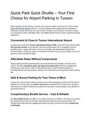Quick Park Quick Shuttle – Your First Choice for Airport Parking in Tucson